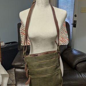 Bueno Khaki Crossbody Bag with Brown Accents